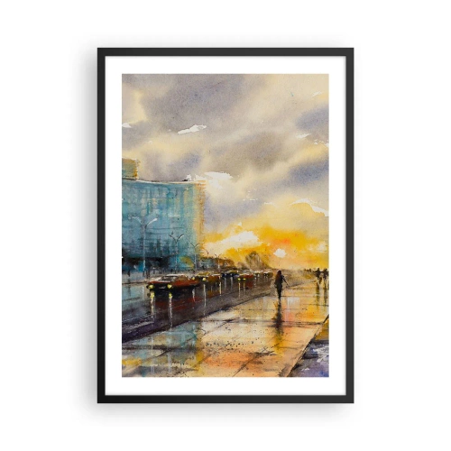 Poster in cornice nera - Una pittoresca strada sotto la pioggia al tramonto - 50x70cm - Vita sulla costa - Decorazione murale moderna per soggiorno e camera da letto ARTTOR