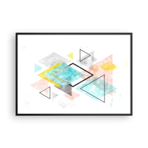Poster in cornice nera - Motivi geometrici colorati su sfondo bianco - 100x70cm - Gioco geometrico - Decorazione murale moderna per soggiorno e camera da letto ARTTOR