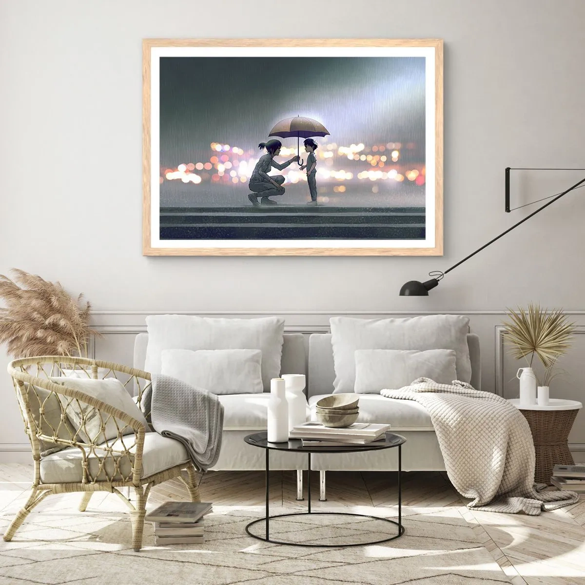 Poster in cornice rovere chiaro - E già tutto va bene - 100x70 cm