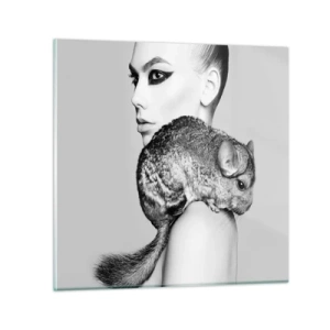 Quadro su vetro - Dama con il cincillà - 40x40 cm