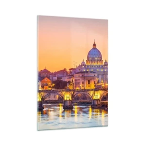 Quadro su vetro - Panorama del Vaticano al tramonto con un ponte sul fiume - 80x120cm - Tramonto sulla Città Eterna - Decorazione murale moderna per soggiorno e camera da letto ARTTOR