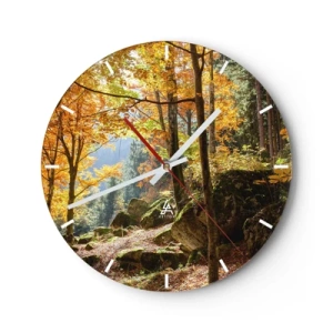 Orologio da parete - Orologio in Vetro - Foresta autunnale con raggi di sole - 30x30cm - Il tempo del riposo - Decorazione murale moderna per soggiorno, cucina e camera da letto ARTTOR