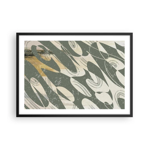 Poster in cornice nera - Forme dinamiche nei toni del verde e dell'oro - 70x50cm - Astrazione ritmica - Decorazione murale moderna per soggiorno e camera da letto ARTTOR