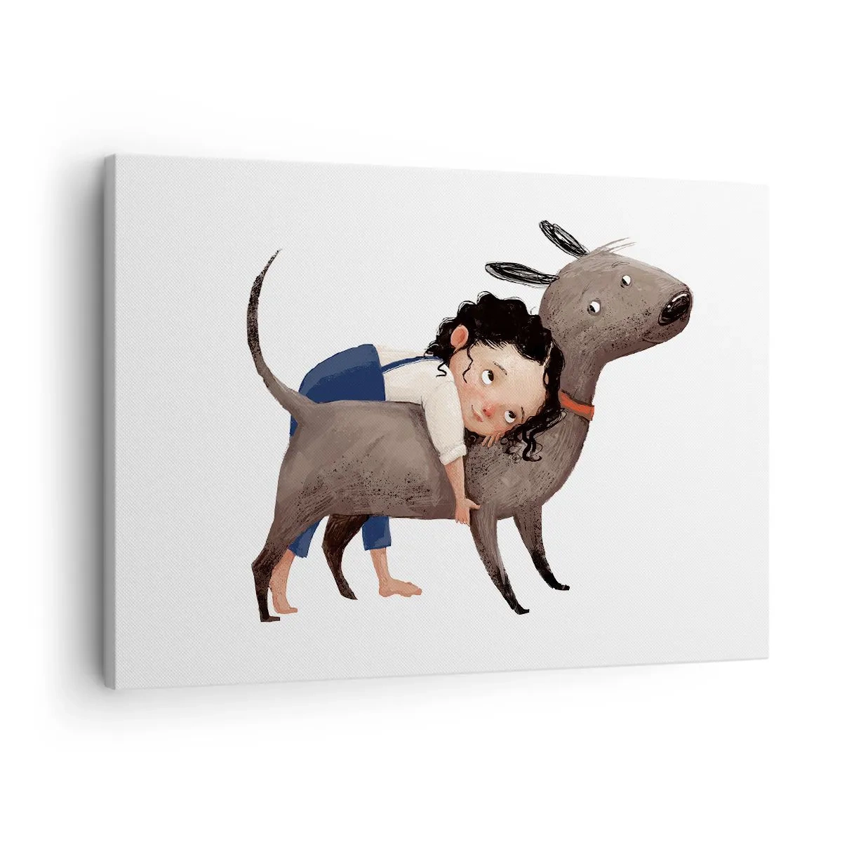 Quadro su tela - Stampe su Tela - Illustrazione in stile cartone animato di un bambino che abbraccia un cane - 70x50cm - I migliori amici - Decorazione murale moderna per soggiorno e camera da letto ARTTOR