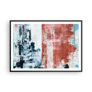 Poster in cornice nera - Astrazione nei colori bianco, blu e mattone - 100x70cm - Astratto in due metà - Decorazione murale moderna per soggiorno e camera da letto ARTTOR