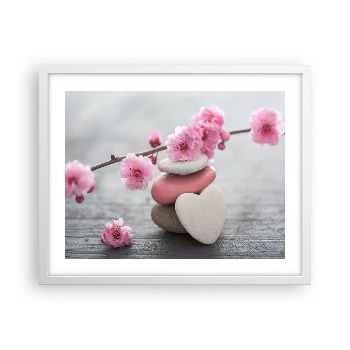 Poster in cornice bianca - Serenità con fiori di ciliegio - 50x40 cm