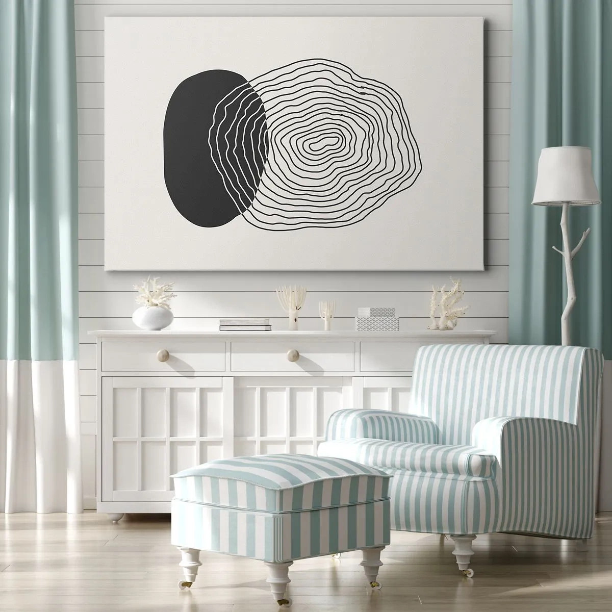 Quadro su tela - Stampe su Tela - Motivo astratto con linee e forme in bianco e nero - 120x80cm - Durata e vibrazione - Decorazione murale moderna per soggiorno e camera da letto ARTTOR