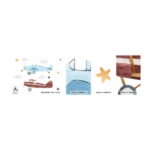 Campione di Fotomurale Adesivo Deluxe Sticker - Aspettando il pilota - Aeroplani, retrò, Bambini - 100x30 cm