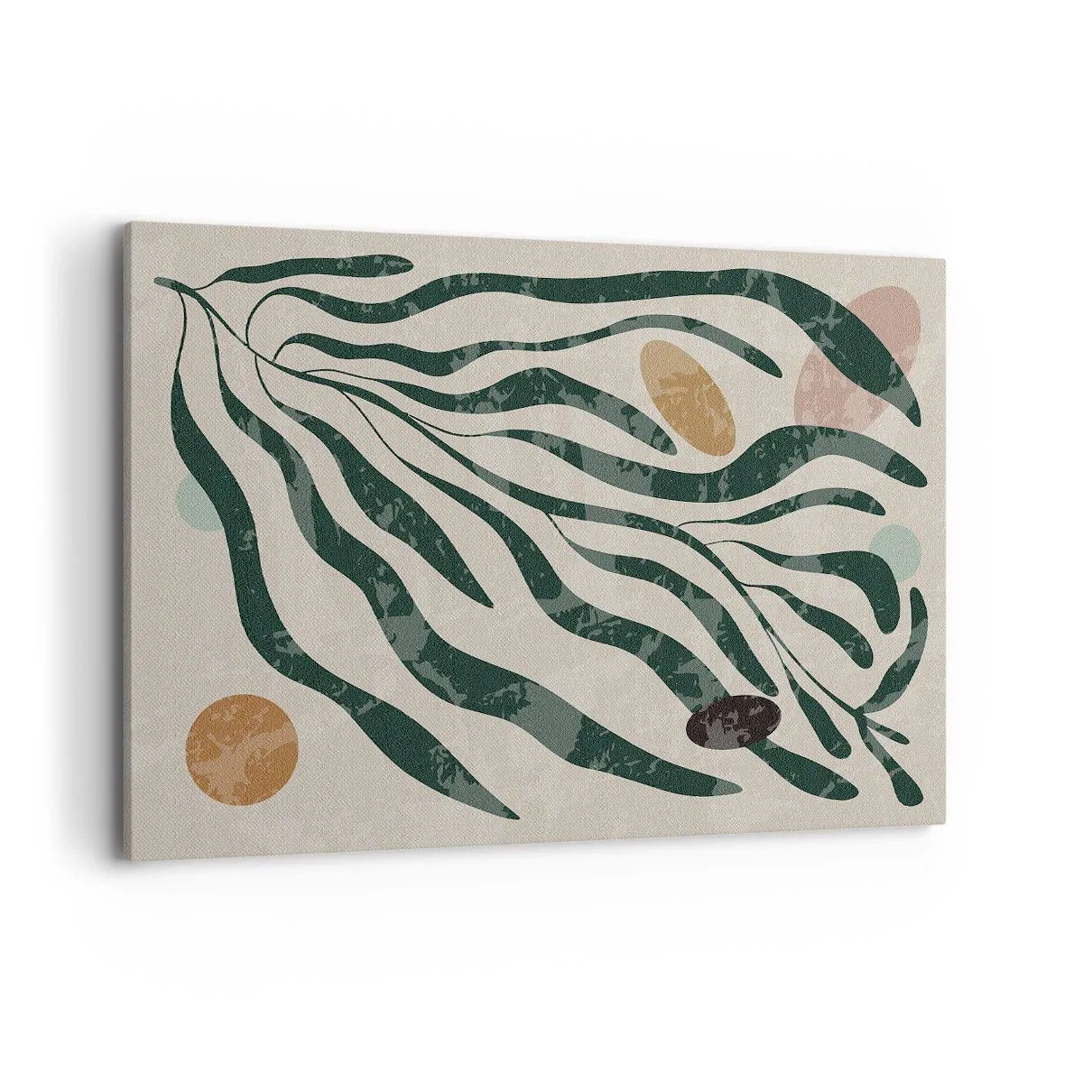 Quadro su tela - Stampe su Tela - Linee e forme organiche in verde e beige - 100x70cm - Tra il verde - Decorazione murale moderna per soggiorno e camera da letto ARTTOR
