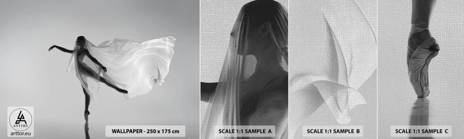 Campione di Fotomurale Premium Canvas - Leggerezza ed eleganza - Donna, Danza, Modello - 100x30 cm