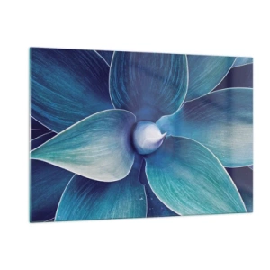 Quadro su vetro - Macrofotografia di una pianta nelle tonalità del blu - 120x80cm - Imbluito dal sole - Decorazione murale moderna per soggiorno e camera da letto ARTTOR