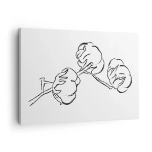 Quadro su tela - Stampe su Tela - Un delicato contorno di un ramo di cotone su uno sfondo bianco - 70x50cm - Piumino di cotone - Decorazione murale moderna per soggiorno e camera da letto ARTTOR
