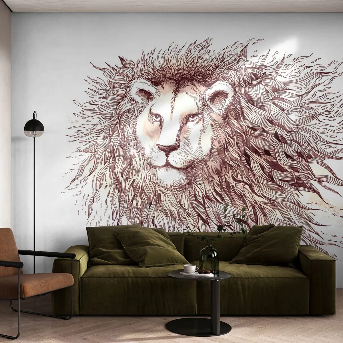 Fotomurali Autoadesivo Deluxe Sticker - Re fiammeggiante - Animali, Leone, Astrazione - 250x175 cm