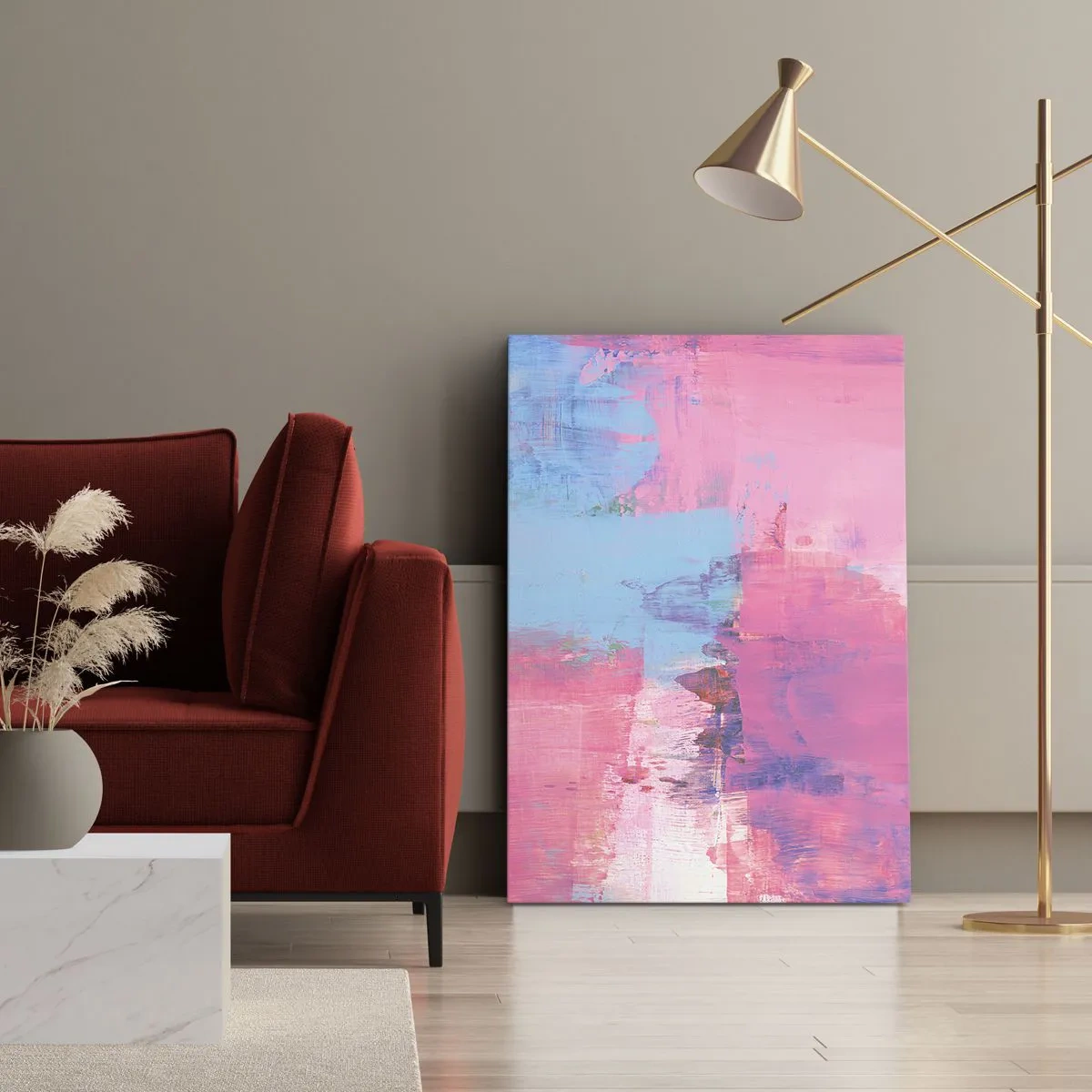 Quadro su tela - Stampe su Tela - Composizione astratta in rosa e blu - 50x70cm - Rosa, blu e un pizzico di luce - Decorazione murale moderna per soggiorno e camera da letto ARTTOR