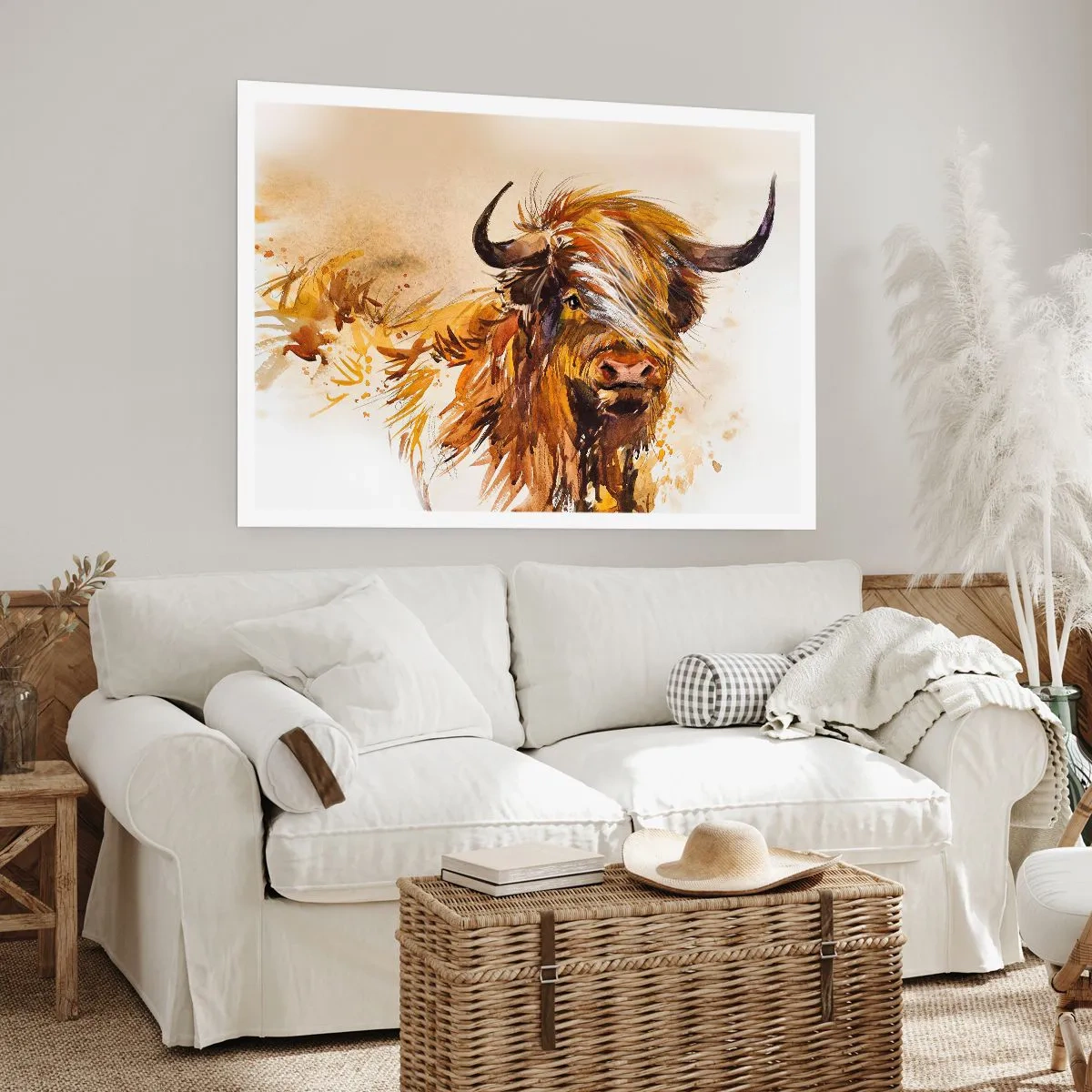 Poster - Ritratto di un toro in stile acquerello artistico - 100x70cm - L'orgoglio del cacciatore - Decorazione murale moderna per soggiorno e camera da letto ARTTOR