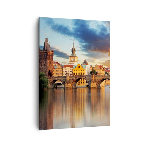 Quadro su tela - Stampe su Tela - Lo storico ponte sul fiume alla luce del tramonto - 50x70cm - Bella da secoli - Decorazione murale moderna per soggiorno e camera da letto ARTTOR