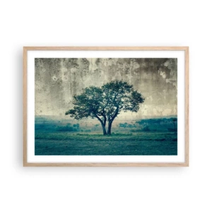 Poster in cornice rovere chiaro - Un melo su un prato blu? - 70x50 cm