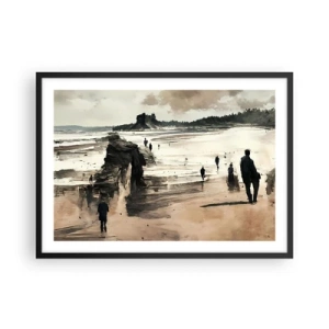 Poster in cornice nera - Passeggiatori sulla spiaggia in un paesaggio tranquillo - 70x50cm - Convocati - Decorazione murale moderna per soggiorno e camera da letto ARTTOR