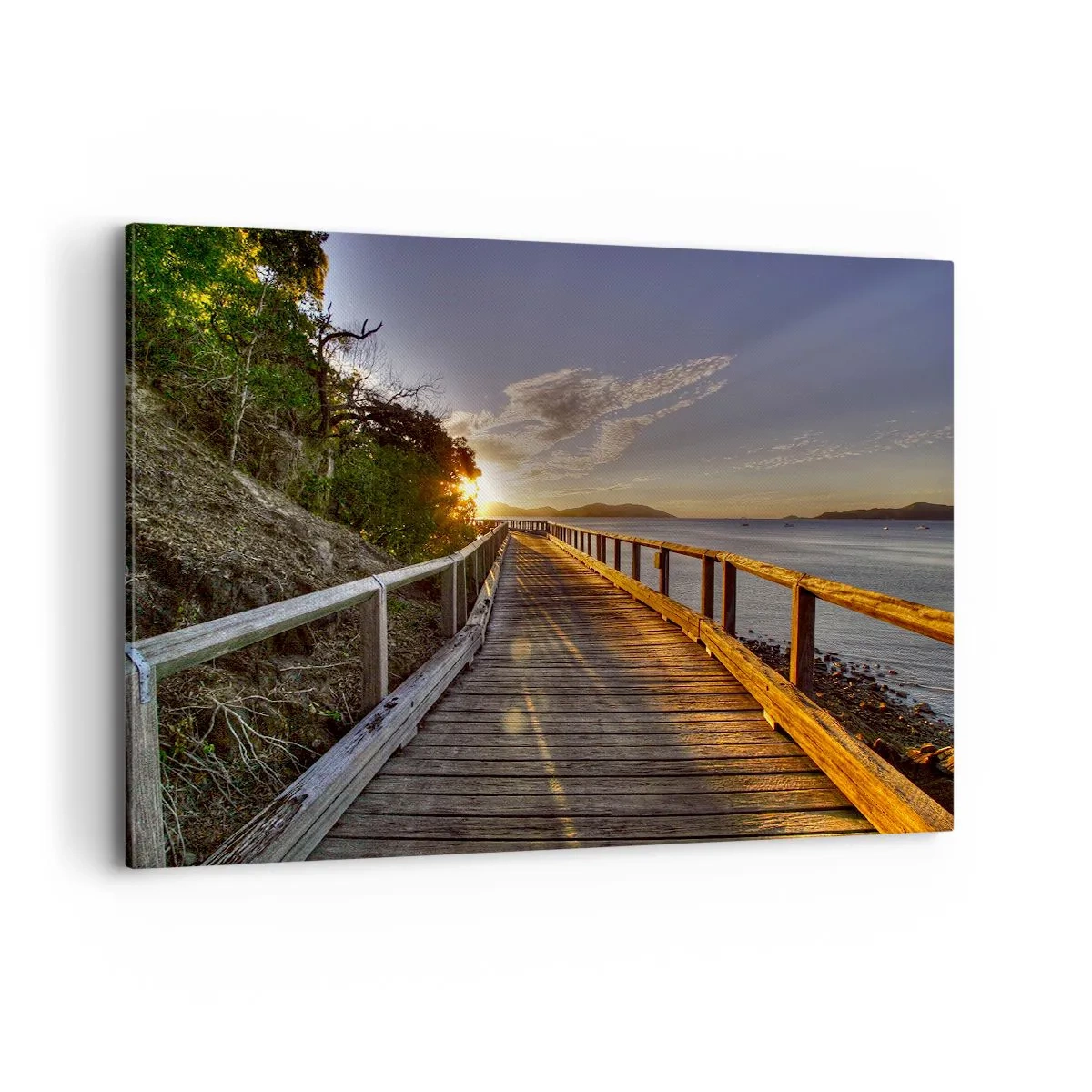 Quadro su tela - Stampe su Tela - Un molo di legno conduce verso il tramonto sull'acqua - 120x80cm - Incamminarsi sempre verso il sole - Decorazione murale moderna per soggiorno e camera da letto ARTTOR
