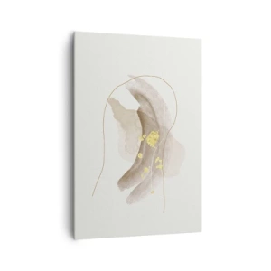 Quadro su tela - Stampe su Tela - Una composizione astratta nei toni del beige e dell'oro. - 70x100cm - Incontro nello spazio - Decorazione murale moderna per soggiorno e camera da letto ARTTOR