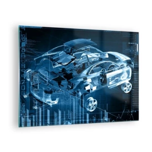 Quadro su vetro - Schema tecnologico di un'auto in stile futuristico - 70x50cm - Anatomia ingegneristica - Decorazione murale moderna per soggiorno e camera da letto ARTTOR