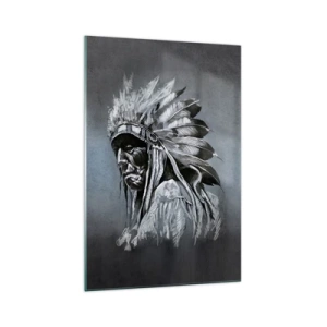 Quadro su vetro - Ritratto di un capo indiano che indossa un copricapo tradizionale - 70x100cm - Ritorno alle radici - Decorazione murale moderna per soggiorno e camera da letto ARTTOR