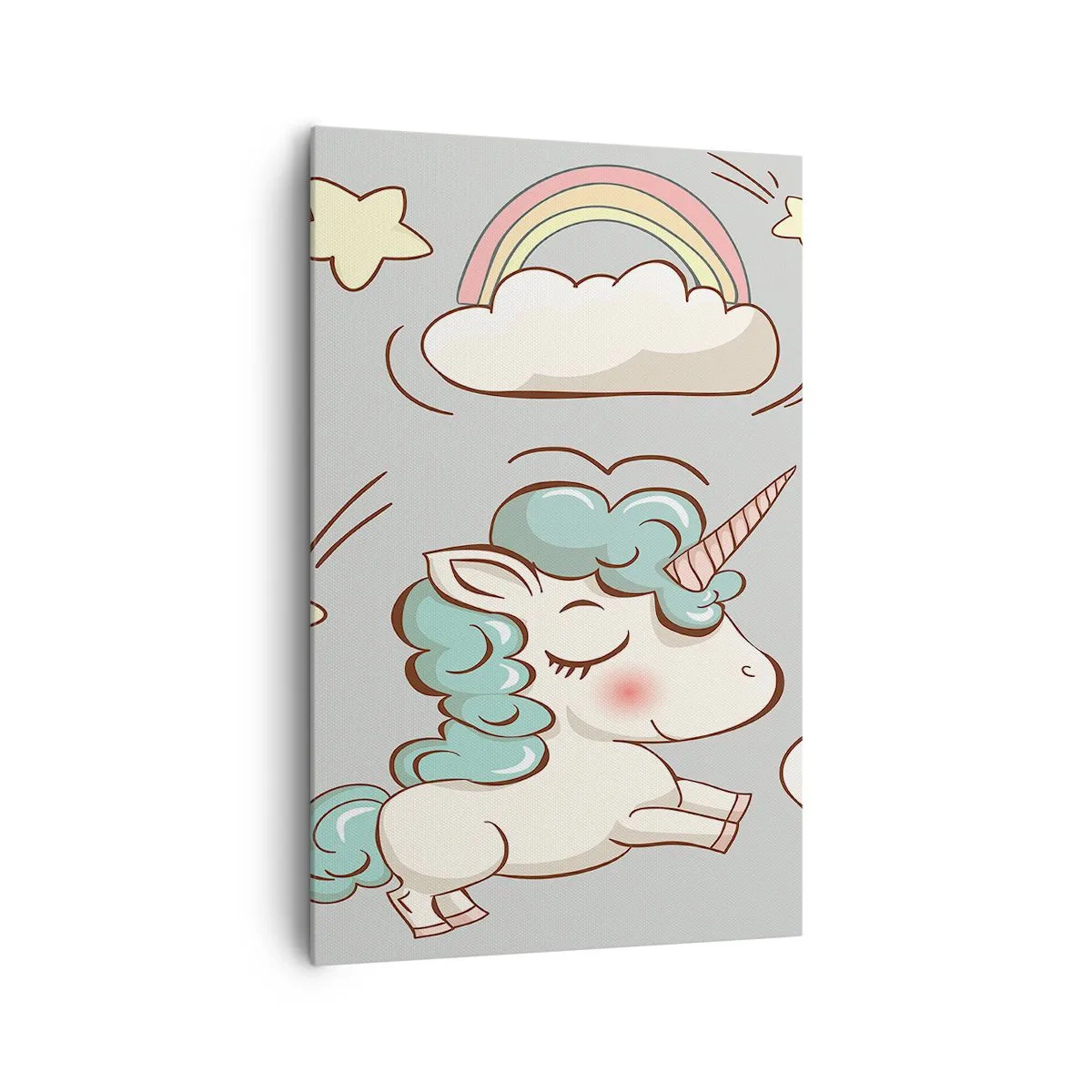 Quadro su tela - Stampe su Tela - Simpatici unicorni su sfondo pastello - 80x120cm - Sicuramente esistono… - Decorazione murale moderna per soggiorno e camera da letto ARTTOR