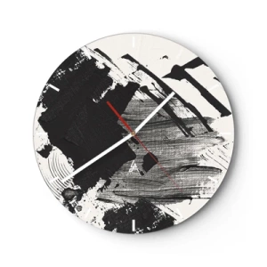 Orologio da parete - Orologio in Vetro - Astrazione dinamica in bianco e nero con pennellate ampie - 30x30cm - Astrazione: espressione di nero - Decorazione murale moderna per soggiorno, cucina e camera da letto ARTTOR