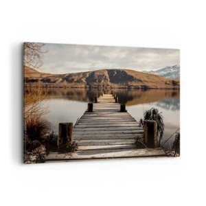 Quadro su tela - Stampe su Tela - Un molo di legno su un lago circondato da pittoresche colline - 100x70cm - Paesaggio nel silenzio - Decorazione murale moderna per soggiorno e camera da letto ARTTOR