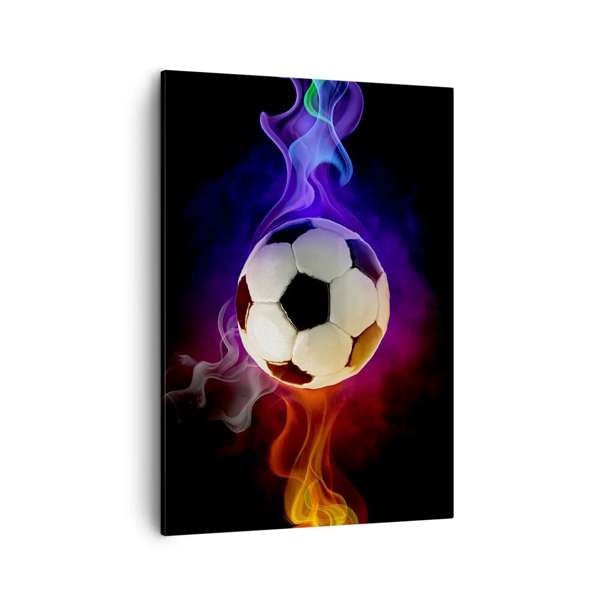 Quadro su tela - Stampe su Tela - Un pallone da calcio circondato da effetti di fumo colorati su uno sfondo scuro. - 50x70cm - La forza magica del gioco - Decorazione murale moderna per soggiorno e camera da letto ARTTOR