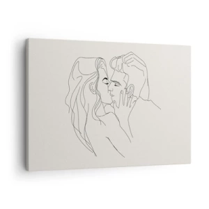 Quadro su tela - Stampe su Tela - Un'illustrazione minimalista di una coppia in un abbraccio amorevole - 70x50cm - Intrecciati dal sentimento - Decorazione murale moderna per soggiorno e camera da letto ARTTOR