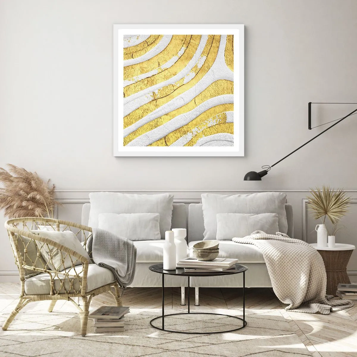 Poster in cornice bianca - Composizione in bianco e oro - 30x30 cm
