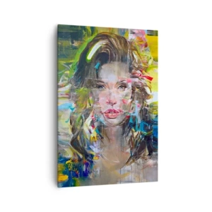 Quadro su tela - Stampe su Tela - Ritratto astratto di una donna dai colori intensi - 70x100cm - Dietro una tenda di vento - Decorazione murale moderna per soggiorno e camera da letto ARTTOR