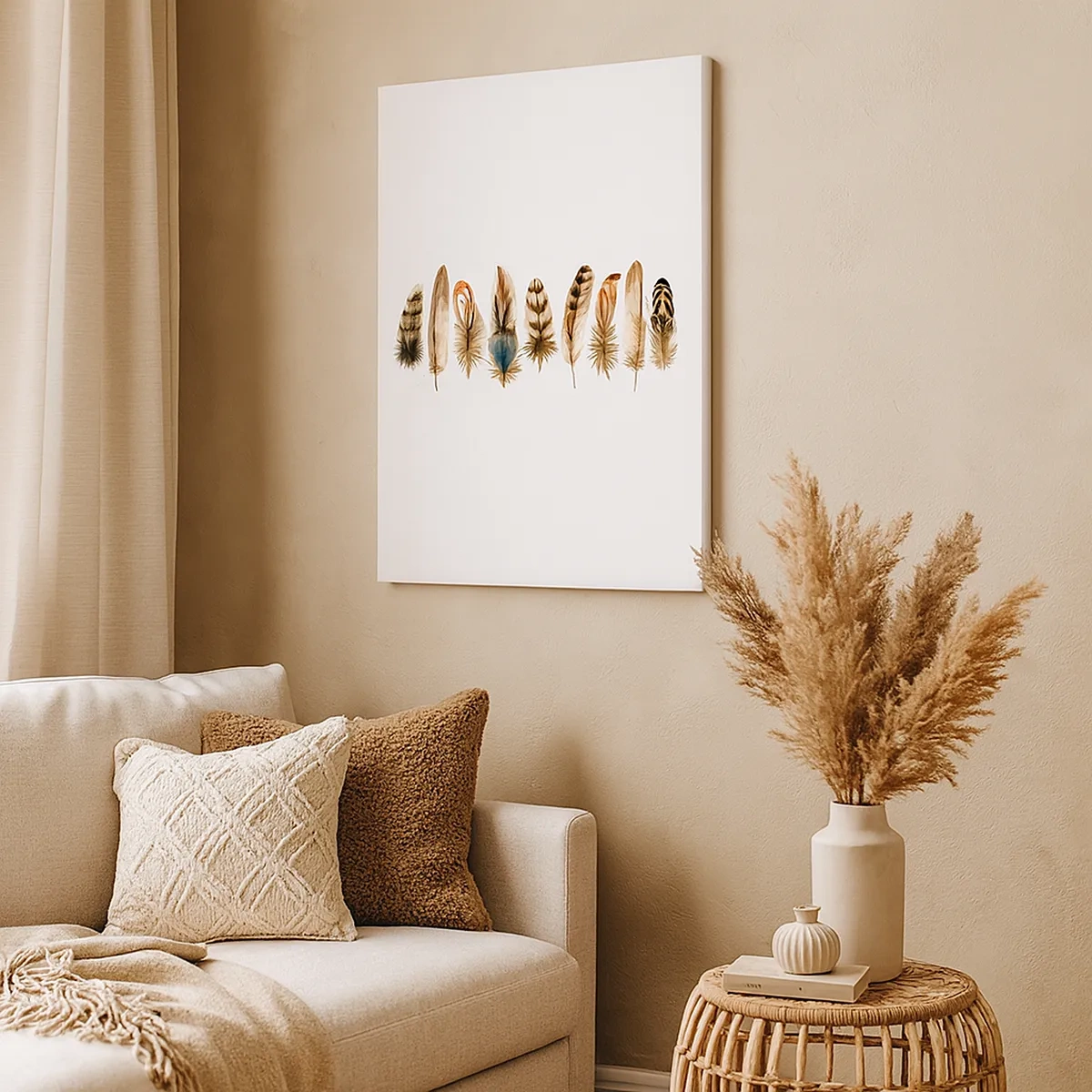 Quadro su tela - Stampe su Tela - Motivo decorativo di una raccolta di piume varie - 50x70cm - Composizione di piume - Decorazione murale moderna per soggiorno e camera da letto ARTTOR