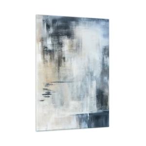 Quadro su vetro - Composizione astratta nei toni del blu e del grigio - 50x70cm - Coperti dal blu - Decorazione murale moderna per soggiorno e camera da letto ARTTOR