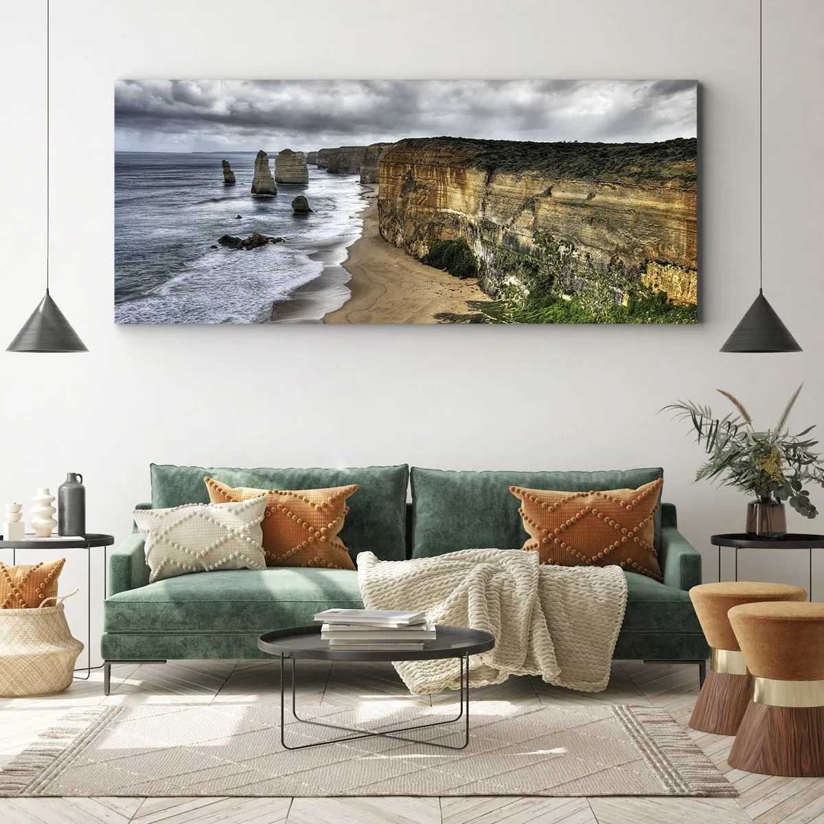 Quadro su tela - Stampe su Tela - Costa rocciosa con spiaggia e formazioni rocciose - 120x50cm - Bellezza selvatica - Decorazione murale moderna per soggiorno e camera da letto ARTTOR
