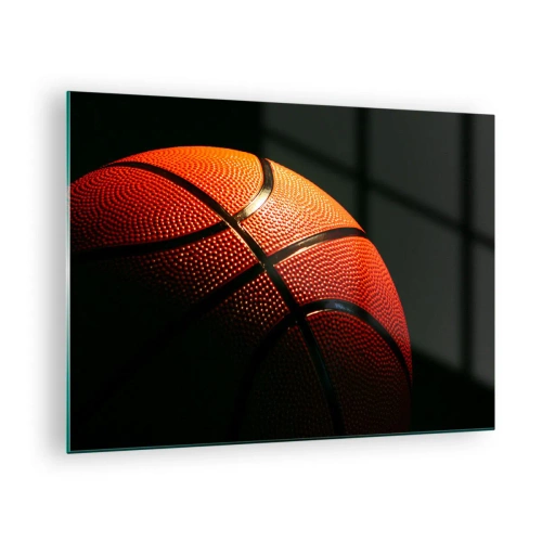 Quadro su vetro - Pallone da basket arancione su sfondo scuro - 70x50cm - Bella come un pianeta - Decorazione murale moderna per soggiorno e camera da letto ARTTOR