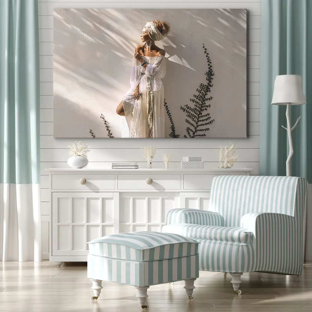 Quadro su tela - Stampe su Tela - Una donna in stile boho illuminata dai raggi del sole - 100x70cm - Il sole e la ragazza - Decorazione murale moderna per soggiorno e camera da letto ARTTOR