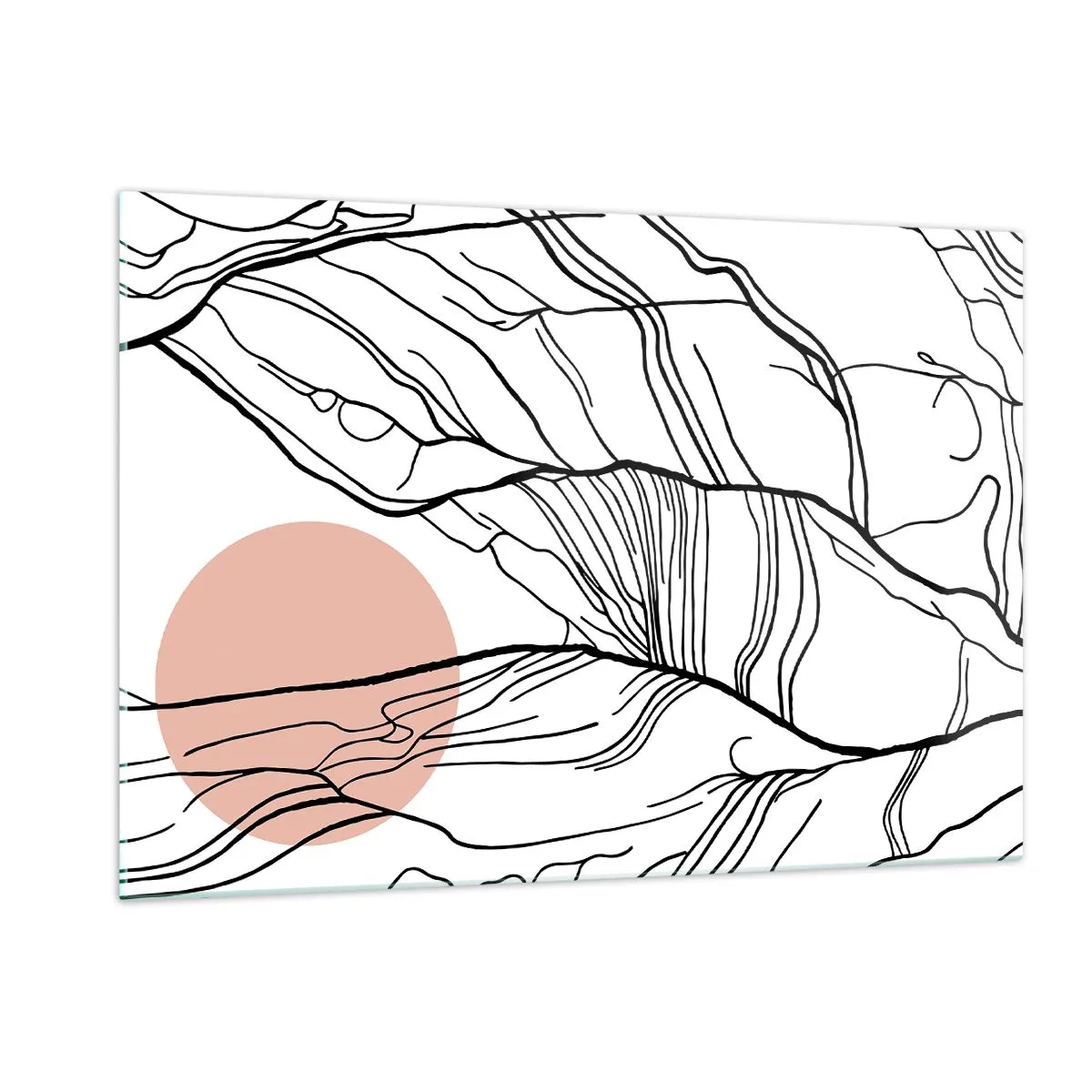 Quadro su vetro - Linee ombrose di rami con un sole beige - 120x80cm - Nella rete dei rami - Decorazione murale moderna per soggiorno e camera da letto ARTTOR