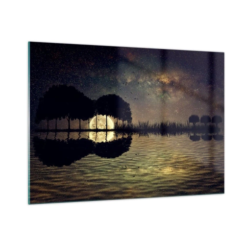 Quadro su vetro - Scena notturna con luna piena riflessa nell'acqua - 100x70cm - Notte ai confini del mondo - Decorazione murale moderna per soggiorno e camera da letto ARTTOR