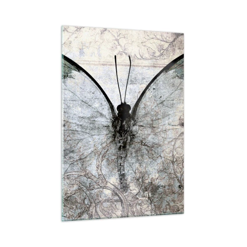 Quadro su vetro - Farfalla astratta sullo sfondo di un vecchio ornamento - 50x70cm - In stile Art Nouveau - Decorazione murale moderna per soggiorno e camera da letto ARTTOR