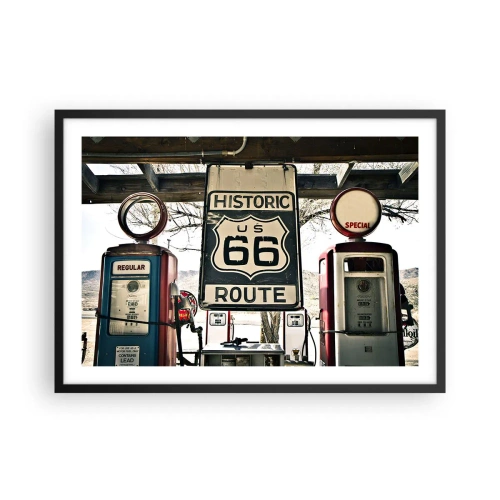 Poster in cornice nera - Stazione di servizio storica della Route 66 - 70x50cm - Viaggio retro americano - Decorazione murale moderna per soggiorno e camera da letto ARTTOR