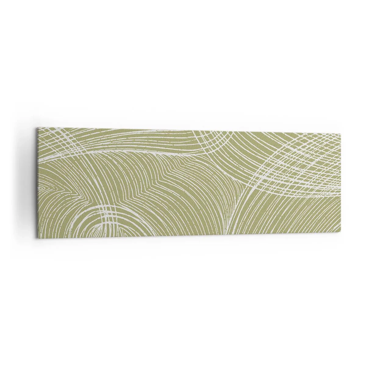 Quadro su tela - Stampe su Tela - Linee verdi e bianche in una composizione astratta - 160x50cm - Astrazione intricata in bianco - Decorazione murale moderna per soggiorno e camera da letto ARTTOR