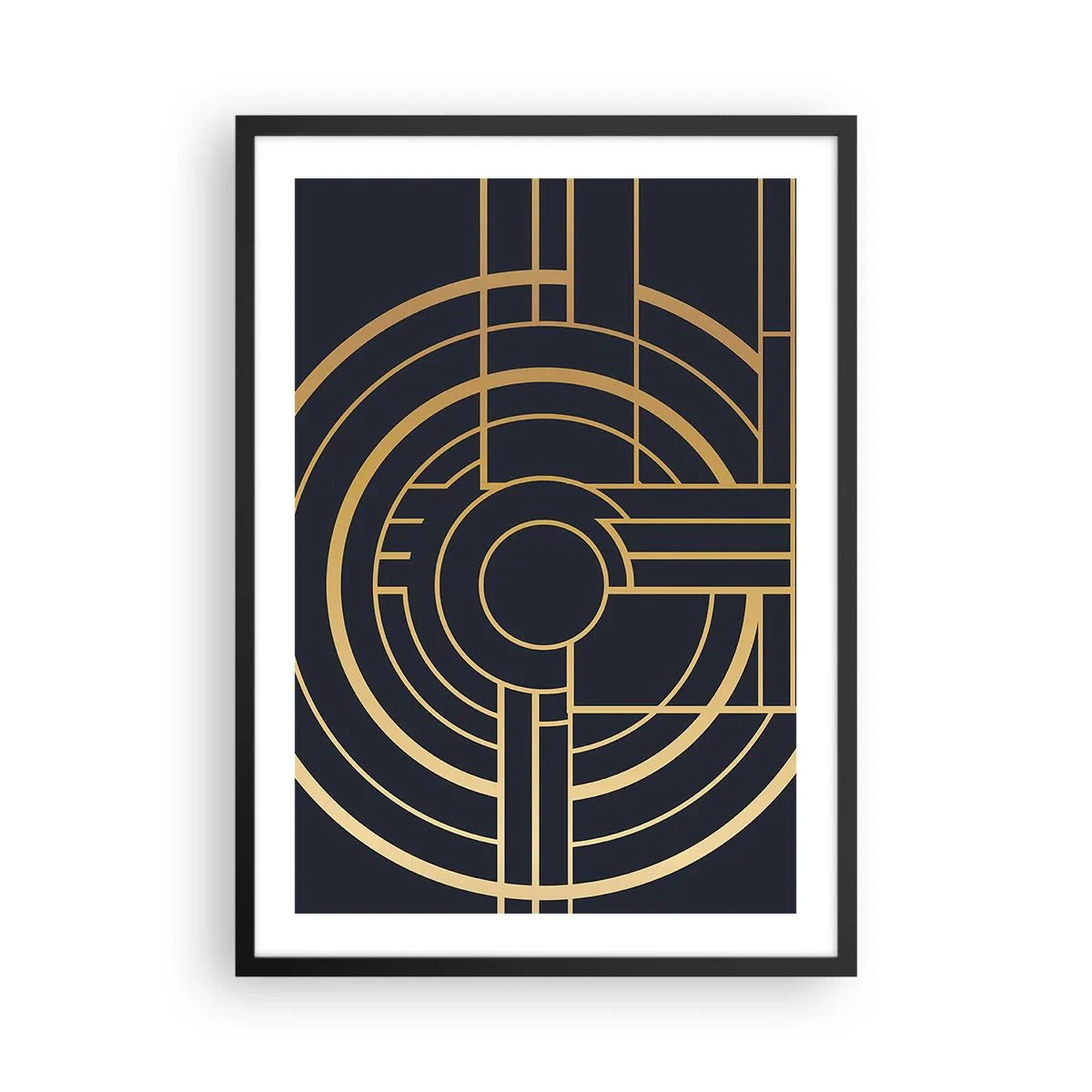 Poster in cornice nera - Motivo geometrico Art Déco con elementi dorati su sfondo scuro - 50x70cm - Il giro delle cose - Decorazione murale moderna per soggiorno e camera da letto ARTTOR