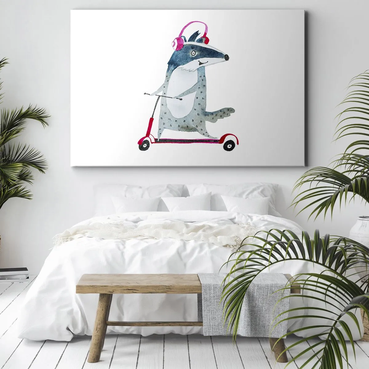 Quadro su tela - Stampe su Tela - Tasso su uno scooter con cuffie rosa - 120x80cm - Tassi di gioia - Decorazione murale moderna per soggiorno e camera da letto ARTTOR