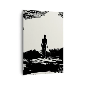 Quadro su tela - Stampe su Tela - Silhouette in bianco e nero di una donna in una grotta contro il cielo - 70x100cm - Un nuovo sguardo - Decorazione murale moderna per soggiorno e camera da letto ARTTOR