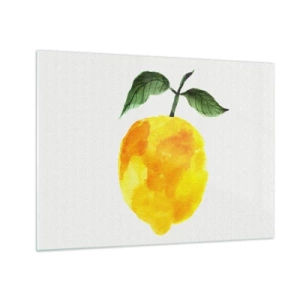 Quadro su vetro - Limone acquerello con foglie verdi - 70x50cm - Scoprire il sapore del sole - Decorazione murale moderna per soggiorno e camera da letto ARTTOR