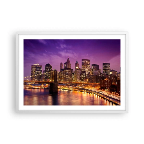 Poster in cornice bianca - Manhattan in viola e oro - 70x50 cm