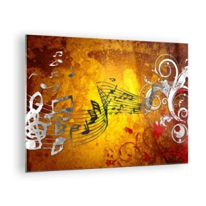 Quadro su vetro - Motivi musicali su uno sfondo di ornamenti dorati - 70x50cm - Che la musica scorra - Decorazione murale moderna per soggiorno e camera da letto ARTTOR