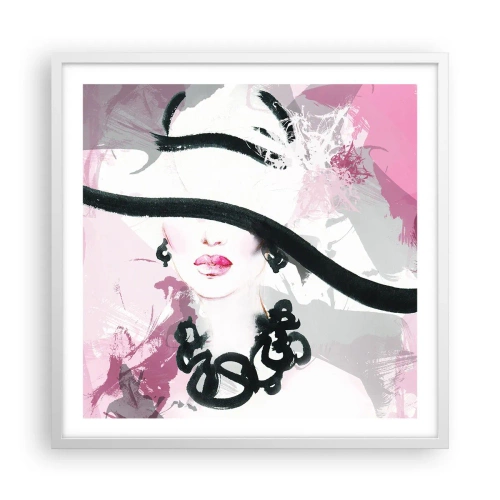 Poster in cornice bianca - Ritratto di donna in nero e rosa - 60x60 cm